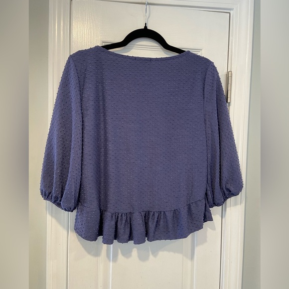 NWT W5 Size S Blue Periwinkle Swiss Dot 3/4 Sleeve Peplum Blouse Pullover - Picture 8 of 11